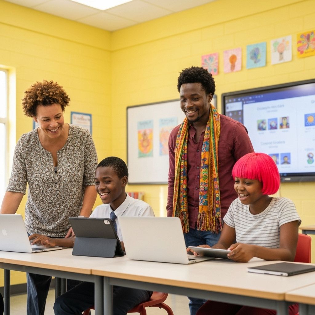 Diverse African educators and students collaborating